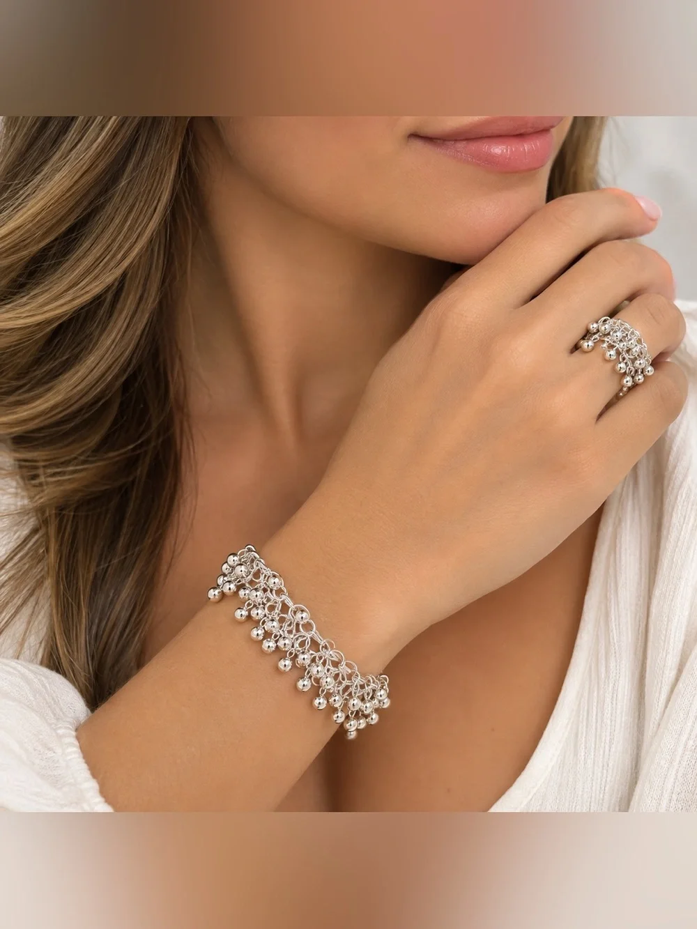 Elegant Silver Women's Jewelry Set size 7.5 ring 925